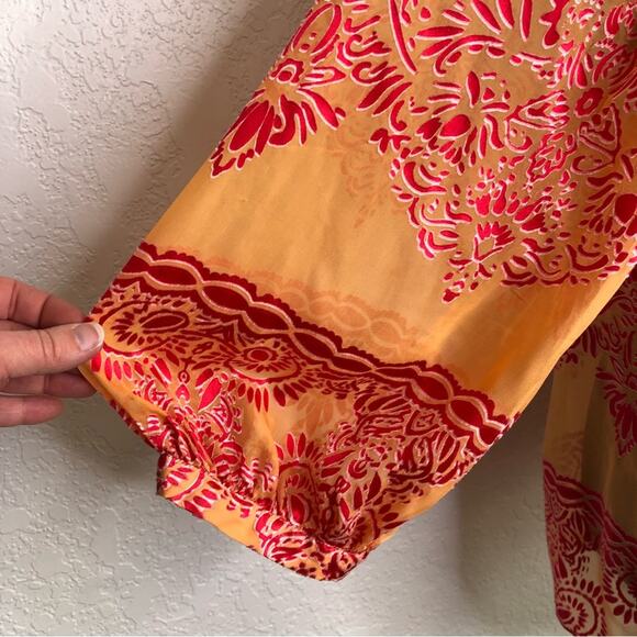 Hale Bob orange and pink sheer floral silk top size Large - Picture 4 of 16